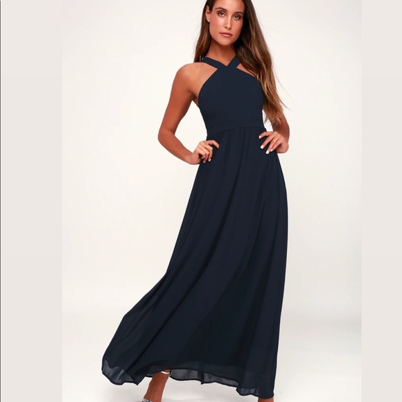 Lulus Dresses & Skirts - Lulu's Air of Romance Navy Blue Maxi Dress Size M